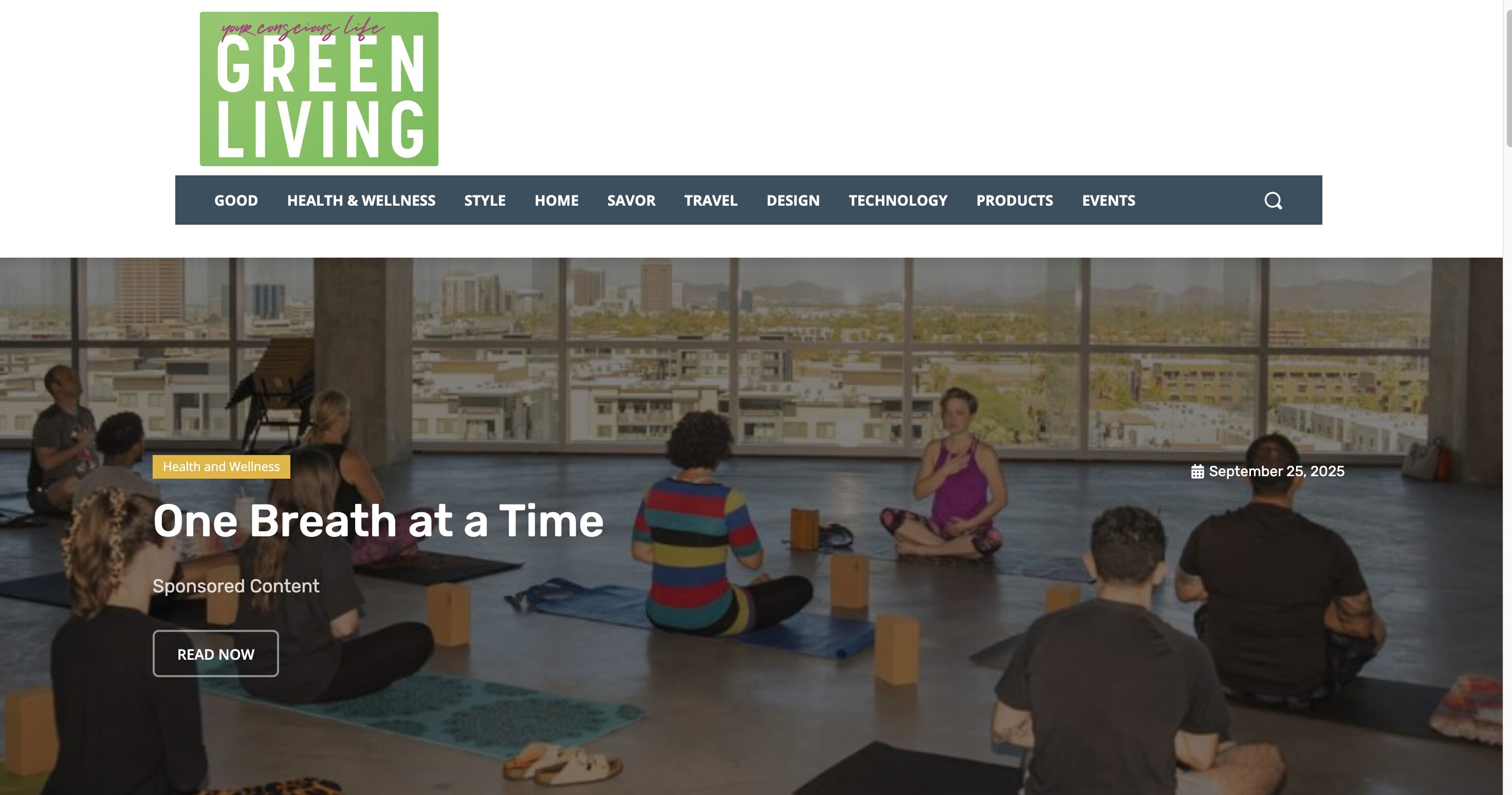 Green Living Magazine feature: One Breath at a Time
